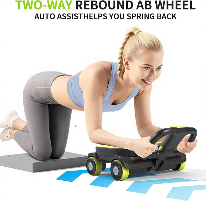 IRISFLY New 4-Wheel Abdominal Roller,Upgraded High-Performance Ab Roller Wheel,Automatic Rebound Ab Roller Board, Strengthen Core & Abs, Ab Machine Perfect for Home Workout