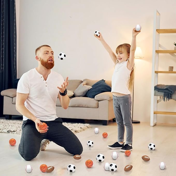 60 Pieces Sports Stress Balls for Kids Mini Footballs Ball, Soccer, Basketball, Baseball Foam Squeeze Stress Balls for Anxiety Relief Relaxation, Sport Party Favor Class Prize Birthday Pet Toys