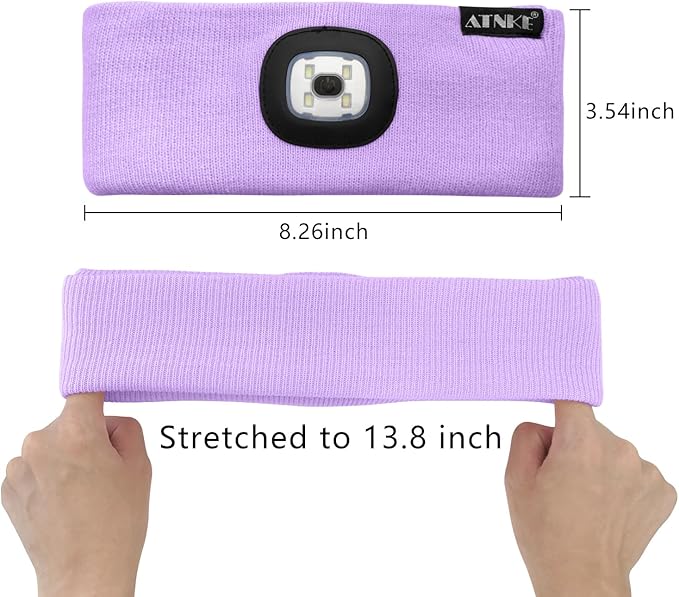 ATNKE 4 LED Lighted Sport Sweatband,USB Rechargeable Running Head Band Lamp High Stretch Wicking Gifts for Men and Women