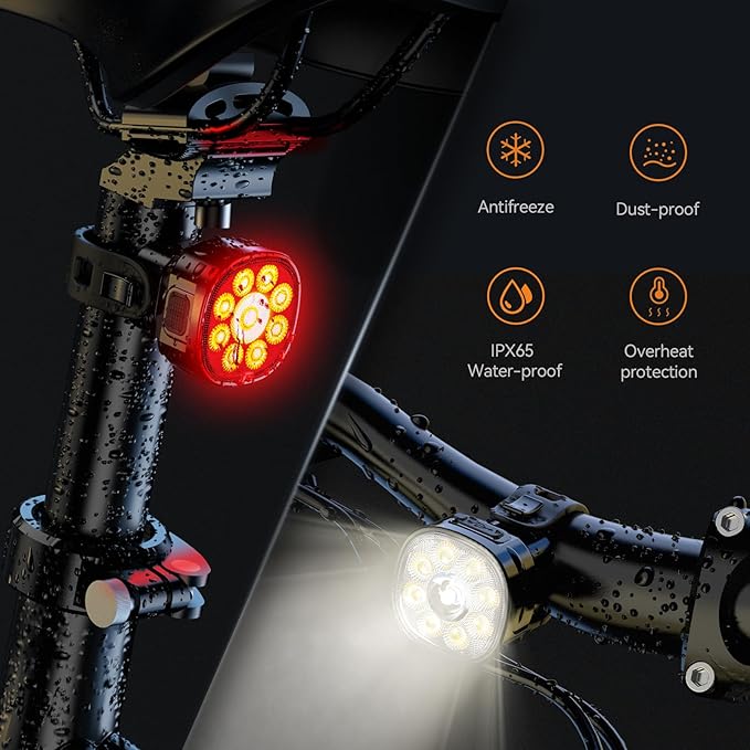 Victagen Bike Lights Kit 9LED Bike Headlights High & Low Beams, Ultra-Light and Bright Bicycle Lights, Waterproof Bike Lights for Night Riding, USB-C Bicycle Front and Rear Lights