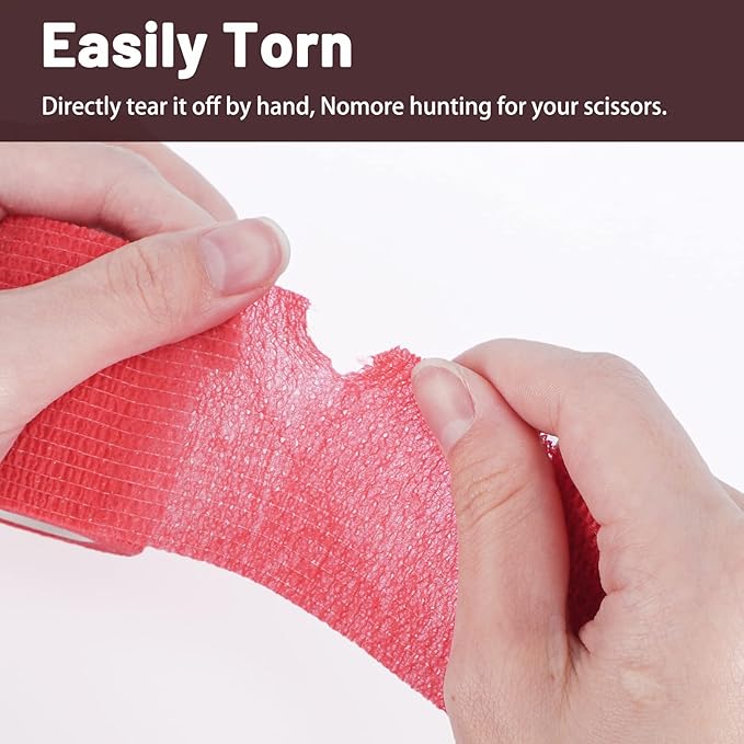 24 Pack Self Adhesive Bandage Wrap, 2” x 5 Yards Cohesive Medical Tape Elastic Grip Tape Red Sports Tape Athletic for Ankle, Wrist Sprains, Pet First Aid (Red, 2 Inch)