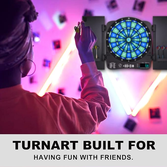 Turnart Electronic Dart Board,13 inch Illuminated Segments Light Based Games Electric Dartboard for Adults Tested Tough Segment for Enhanced Durability Professional with Scoring