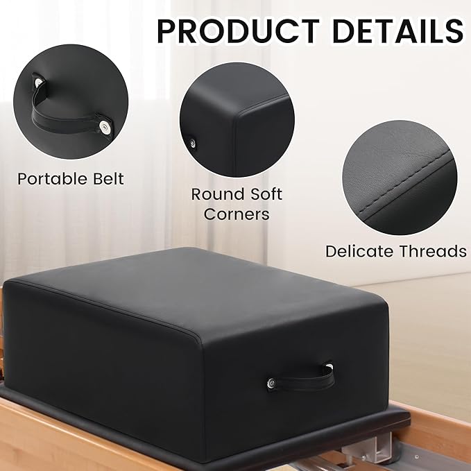 Pilates Box, Pilates Reformer Sitting Box, Vegan Leather Cover, Foam Padding with Wood Frame, for Home or Studio Workout