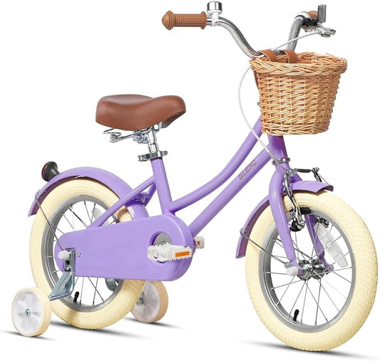 Glerc Little Molly 12-20 Inch Kids Retro Cruiser Bike for 2-13 Year Old with Wicker Basket & Training Wheels/Kickstand, Multiple Colors