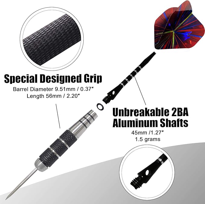 Darts Metal Tip Set Professional Metal Darts for Dartboard Steel Tip Darts with Nonslip Iron Barrel Aluminum Dart Shafts,Extra Flights,Dart Sharpener,Gift Box