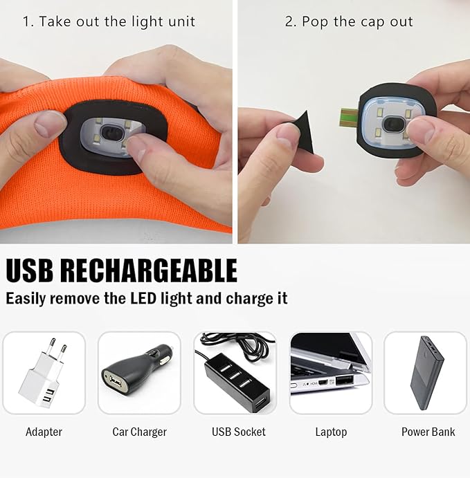 ATNKE 4 LED Lighted Sport Sweatband,USB Rechargeable Running Head Band Lamp High Stretch Wicking Gifts for Men and Women