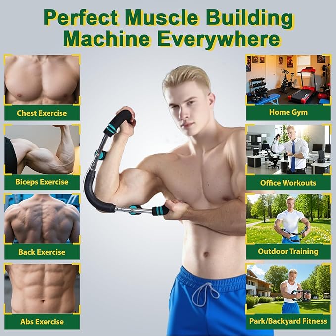 VVOKGO Twister Arm Trainer for Men & Women with 4 Spring, 20-110lb Adjustable Chest Workout Equipment, Shoulder Arm Strength Exerciser, Portable Power Twister Bar, Detachable Design Fitness Anywhere