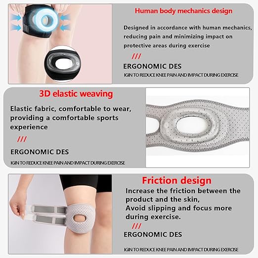 Knee Brace for Women Men Adjustable Support with Cushioned Silicone Pad Anatomical Cut Design for Men Women Athletic Training Patellar Tendon Support (Black)