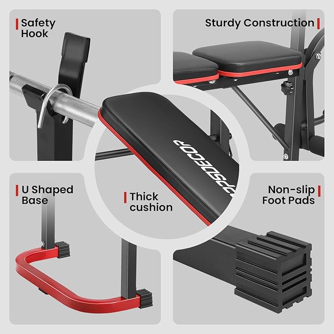 OPPSDECOR Adjustable Weight Bench Set with Leg Developer & Preacher Curl Pad, Full Body Workout Bench Press Set with Squat Rack for Home Gym Fitness, Standard Strength Training Bench