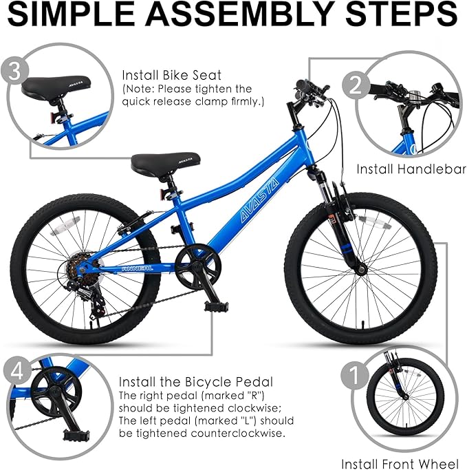 AVASTA Govet 20'' Kids Mountain Bike for 6-12 Years Old Boys Girls with Suspension Fork, 6 Speeds Drivetrain, Multiple Colors