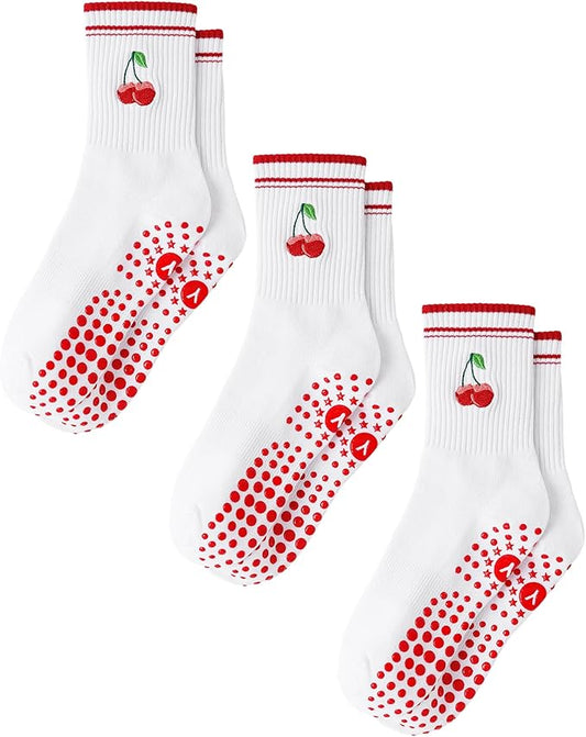Yawlsow Pilates Grip Socks for Women Yoga Grippy Socks Cute Barre Non Skid Athletic Crew Sticky Sock Workout Hospital
