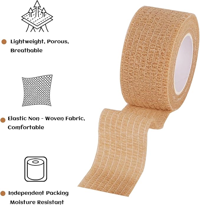 24 Rolls Elastic Self Adhesive Bandage Wrap 1 Inch, Breathable Non Woven Cohesive Bandage, Vet Wrap for Dogs, Ankle Sprains Swelling Medical First Aid Tape, Sports Athletic Tape Brown