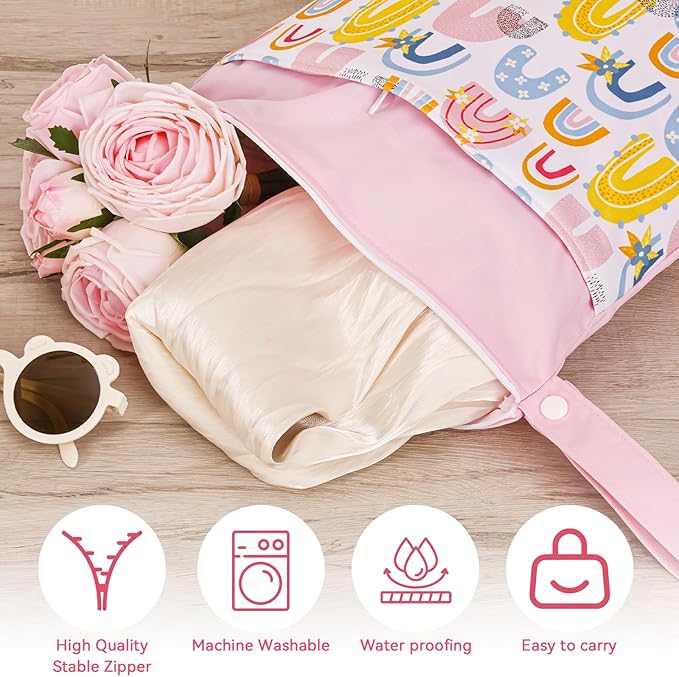 Wet Bag,Wet Dry Bag,Wet Bag for Swimsuit,With Two Zipper Wet dry Pouch,Waterproof Reusable Rainbow