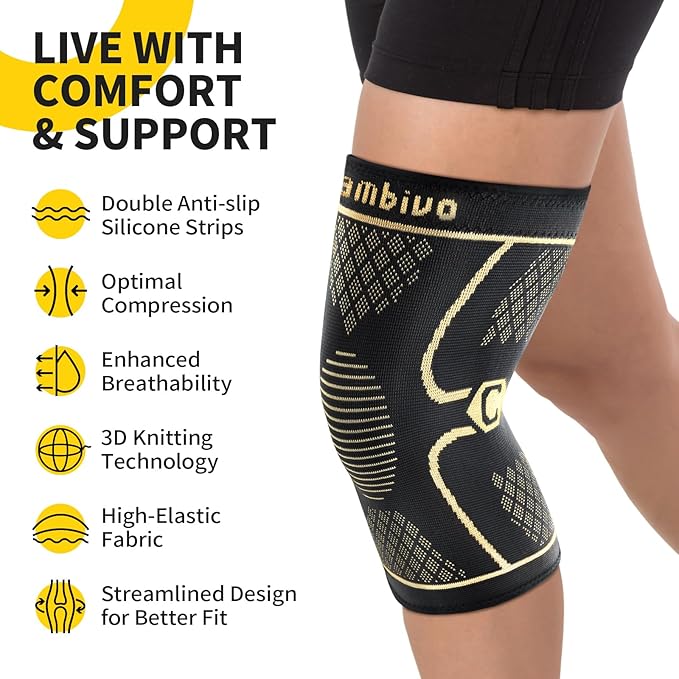 CAMBIVO Copper Knee Braces for Men and Women (2 pack) -Knee Supports Copper Compression Knee Sleeve for Knee Pain, Arthritis, Sports and Recovery Support (Large