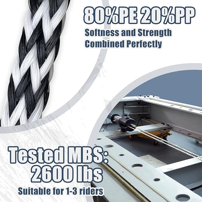 Boat Tow Rope 60ft 3-6K, Floating Ropes for Towable Tubes，Watersport Accessories