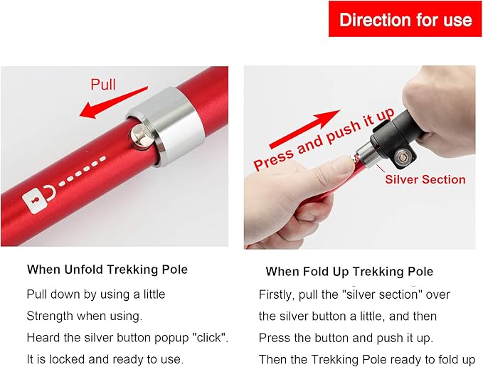 Aluminum Collapsible Ultralight Travel Trekking Hiking Pole for Men and Women