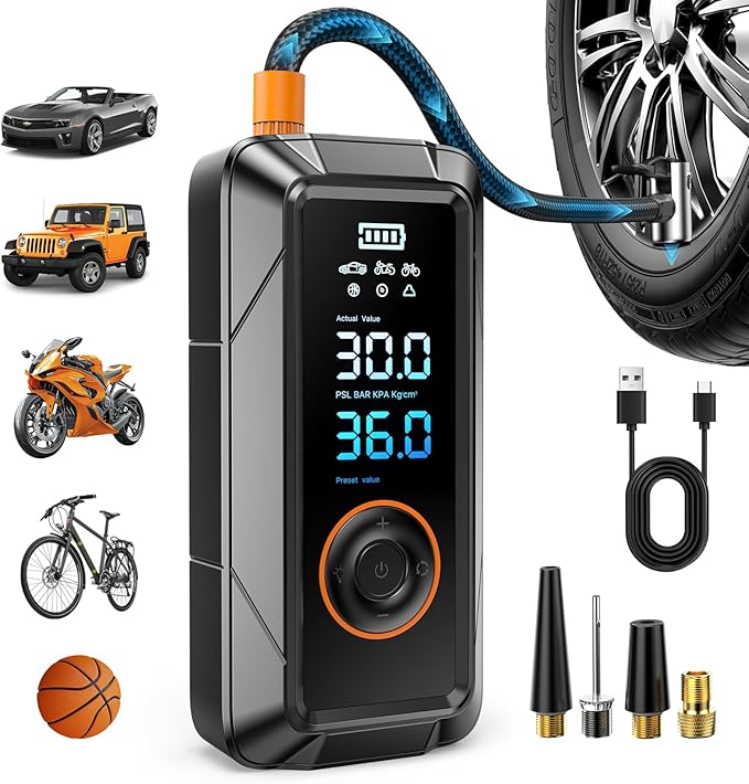 Tire Inflator Portable Air Compressor 160PSI 5X Faster Portable Cordless Inflator Air Bike Pump with Pressure Gauge Auto Shutoff Function Air Compressor Tires Pump for Cars Motorcycles Bikes Balls