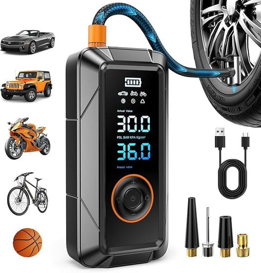 Tire Inflator Portable Air Compressor 160PSI 5X Faster Portable Cordless Inflator Air Bike Pump with Pressure Gauge Auto Shutoff Function Air Compressor Tires Pump for Cars Motorcycles Bikes Balls