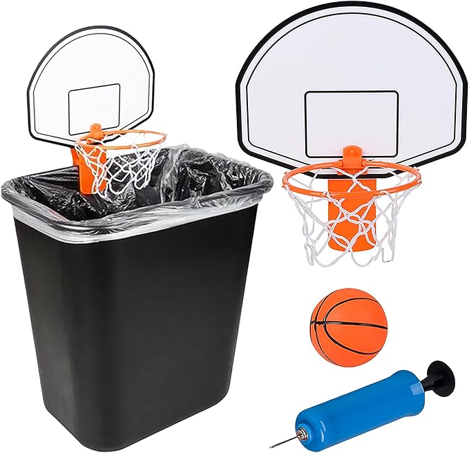 ArtCreativity Mini Basketball Hoop Trash Can Set, Includes Clip-On Hoop with Backboard, Inflatable Ball and Pump, Fun Indoor Basketball Hoop for Kids, Office Toys, Trashketball Classroom Games