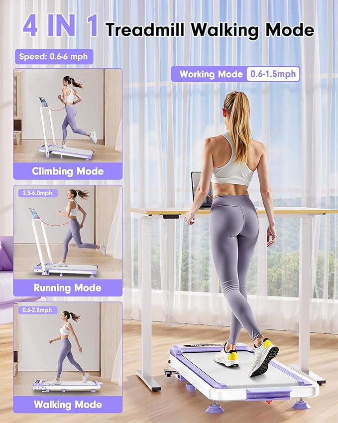 2025 Upgrade Walking Pad Treadmill with 8% Incline & Handle Bar, 3.5HP Portable Treadmill for Home Small, Under Desk Compact Walking Pad 300+lb Capacity, Shock Absorption, 0.6-6mph, Remote, Smart App