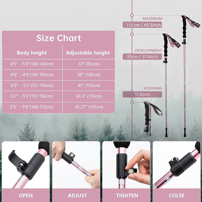 BISINNA Hiking Poles Collapsible Trekking Poles Aluminum Alloy Hiking Sticks 2 pc Lightweight Adjustable Folding Stick for Wowen Men Walking Sticks with Quick Lock System