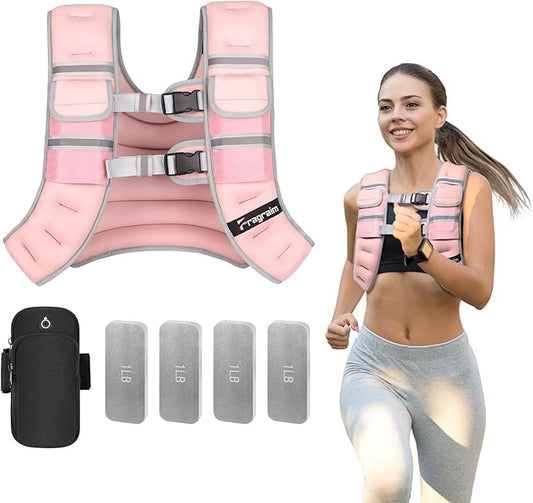 Fragraim Adjustable Weighted Vest for Women Men, 8-12lb/14-18lb/20-24lb/26-30lb Weight Vest with 4 Removable Iron Weights, Phone Holder and Back Pocket, Vest for Walking,Strength Training, Running