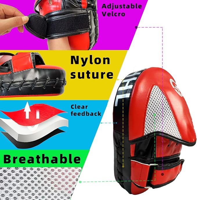 Boxing Pads Curved Punching Mitts Sparring Gear for Boxing,MMA,Muay Thai,Martial Arts Training Equipment，Red/Black,2PCS