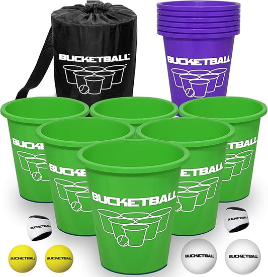 BucketBall | Team Color Edition | Combo Pack (Green/Purple): Original Yard Pong Game: Best Camping, Beach, Lawn, Outdoor, Family, Adult, Tailgate, Jumbo, Giant Game