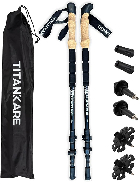 Collapsible Lightweight Trekking Poles – Hiking and Walking Sticks with Cork Grip, Adjustable 7075 Aluminum Nordic Poles for Men, Women, Seniors, Ultralight for Backpacking and Camping-Elite