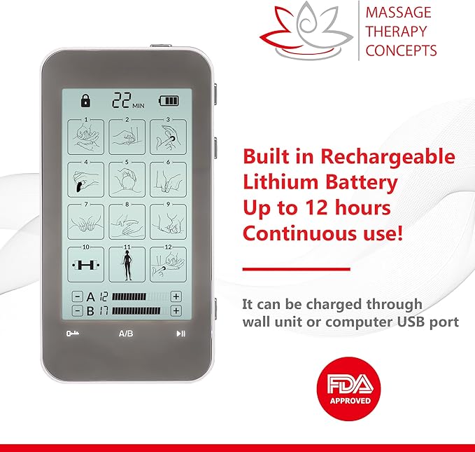 Deluxe TENS Unit Muscle Stimulator & Accessories - Non-Invasive EMS Machine for Neck & Back Pain Relief, Sciatica - Electrotherapy with 12 Modes & 20 Intensity Levels