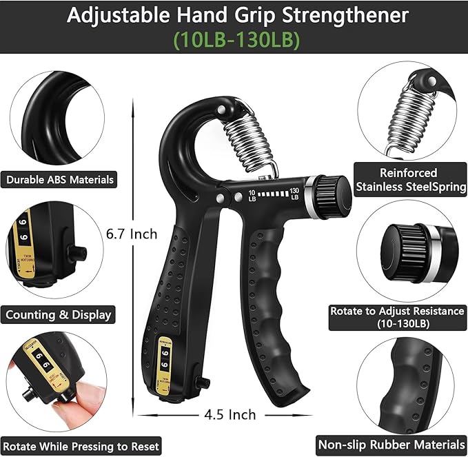 Grip Strength Trainer Kit (5 Pack), Grip and Forearm Strengthener, Finger Strengthener, Adjustable Resistance Hand Gripper, Grip Ring, Stress Relief Ball for Muscle Building, Injury Recover