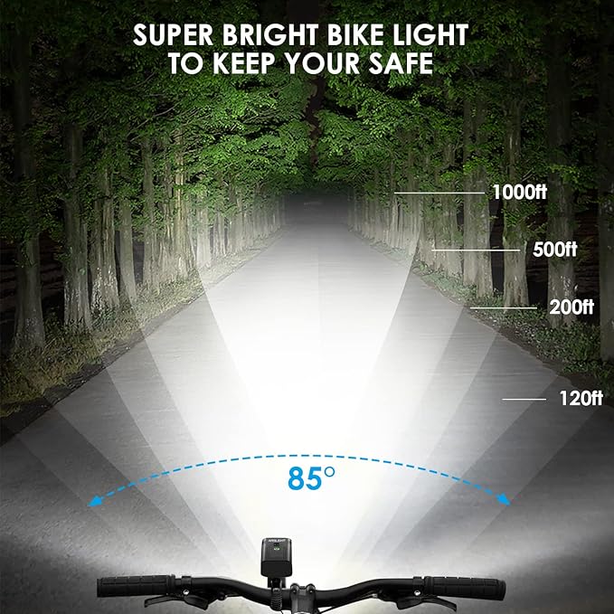 Bike Lights,Bike Light for Night Riding,10000Lumen LED Bike Headlight,Rechargeable Bike Headlight,Bright Bike Lights Front and Back with High Beam&Low Beam Light,Free Taillights
