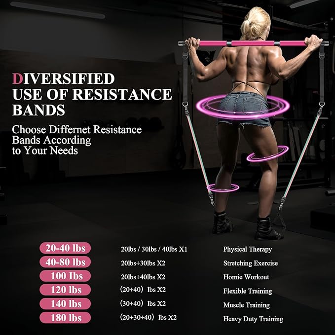 Pilates Bar Kit with Resistance Bands,Pilates Kit with Ab Roller Multifunctional Pilates Bar Pilates Stretch Fusion Bar Pilates Equipment for Home Workouts Women and Men