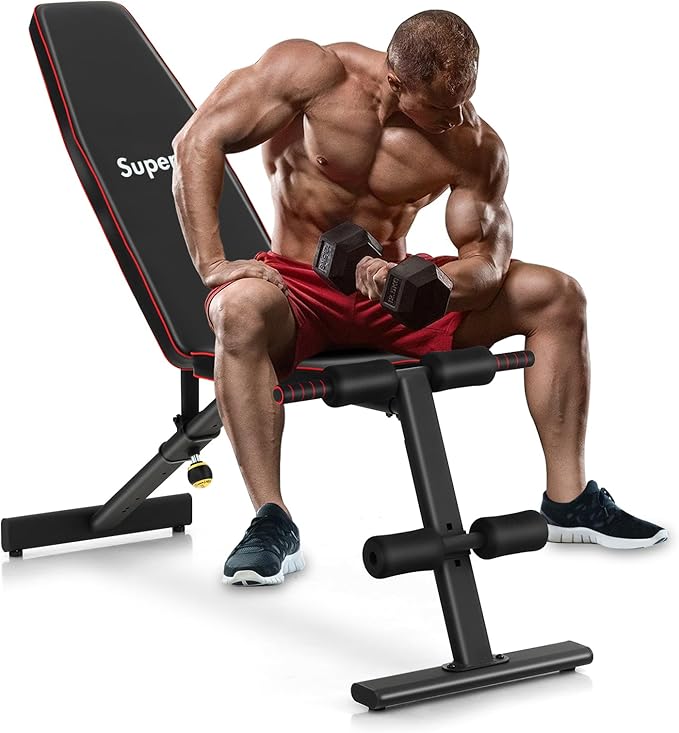 GYMAX Weight Bench, Adjustable Bench Press with 8 Back Positions & 3 Foot Positions, Padded Back & Seat Cushions, Incline/Decline/Flat Workout Bench for Weight Lifting Strength Training Home Gym