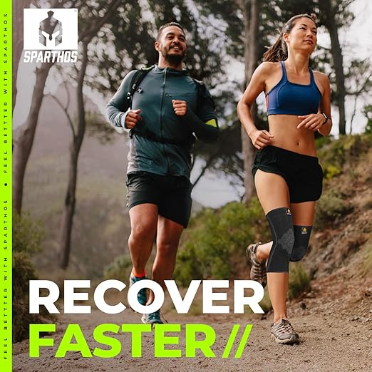 Sparthos Knee Compression Sleeve by (Pair) - Support for Sports, Running, Joint, Knee Pain Relief - Knee Brace for Men and Women - Elder ACL PCL Bursitis Meniscus Tear Patella Runner Knee (Black-M)