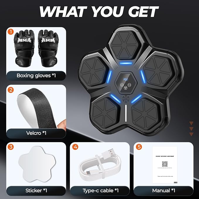 Music Boxing Machine - Smart Bluetooth Boxing Training Machine, Wall-Mounted Punching Trainer with LED Display, 9 Modes & Boxing Gloves for Home Office Gym