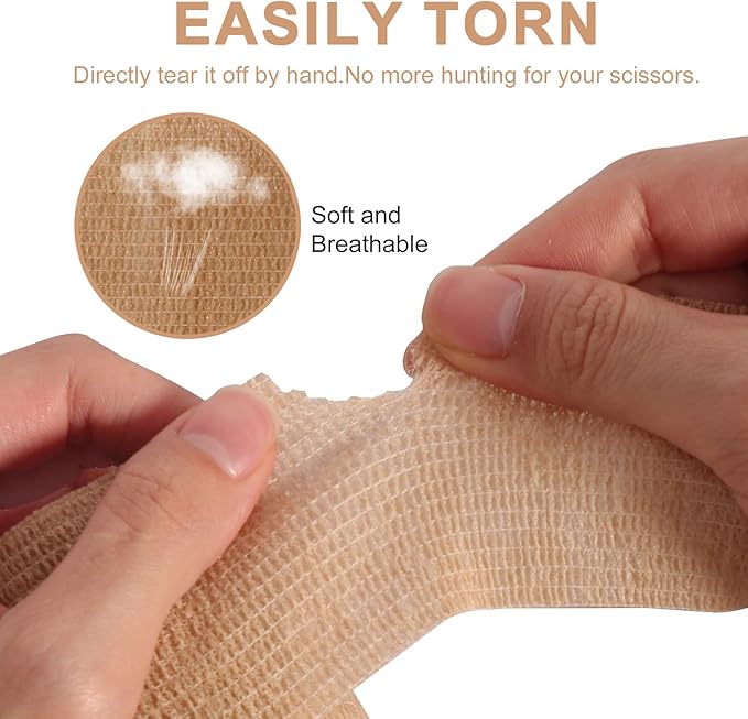 48 Pack Self Adhesive Bandage Wrap, 2” x 5 Yards Cohesive Medical Tape Elastic Grip Tape Black Sports Tape Athletic for Ankle, Wrist Sprains, Pet First Aid (Brown)