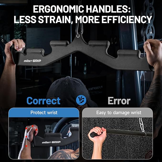 LAT Pull Down Bar with 6 Ergonomic Handles, Neutral Grip LAT Pulldown Attachments for Whole Back Training, Wide Grip LAT Pulldown Bars for Home Gym Cable