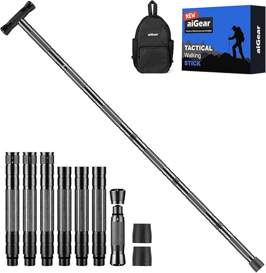 aiGear 5/6/7/8 Tube Adjustable Walking Hiking Stick, Upgraded Adjustable Hiking Staff with Outdoor Gear Trekking Poles for Outdoor Adventures