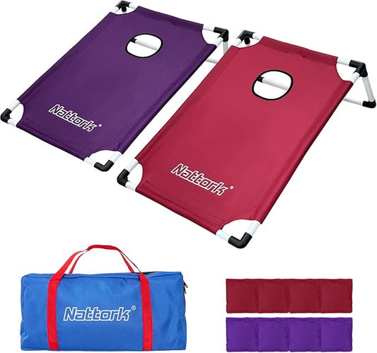 Portable Cornhole Set PVC Framed Corn Holes Outdoor Game Set with 2 Cornhole Boards, 8 Cornhole Bean Bags and Carrying Case, Camping Games Indoor Outdoor for Kids and Adults, Travel Camping Accessory