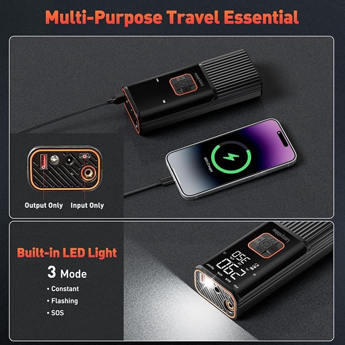 Tire Inflator Portable Air Compressor - Air Pump for Car Tires Cordless Rechargeable, 150PSI Electric Bike Tire Pump with Pressure Gauge for Bicycle Motorcycle Ball, Gifts for Car Owner, Auto Shutoff