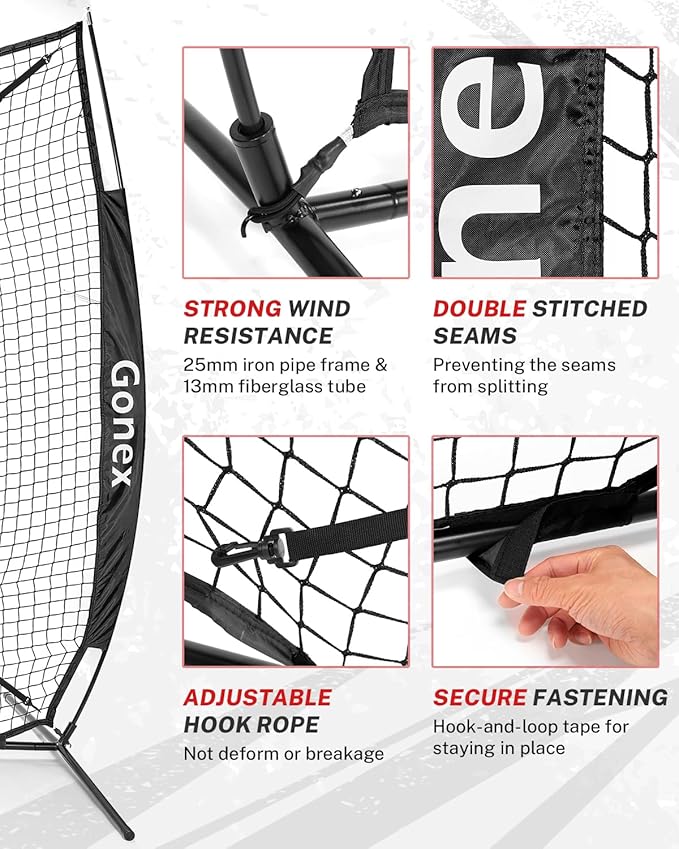 Gonex 7' x 7' Baseball Softball Practice Net Set with Batting Tee for Hitting and Pitching Batting, Practice Training Aid, with Strike Zone, Large Mouth, Bow Frame, Carrying Bag