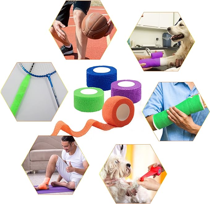 BQTQ 120 Rolls Self Adhesive Bandage Wrap 1 Inch Self Adherent Wrap Colored Wrap Tape Sticky Bandage Athletic Wrap Self Adhesive Wrap for Sports Vet Wrist Ankle Sprains(Rich Color)
