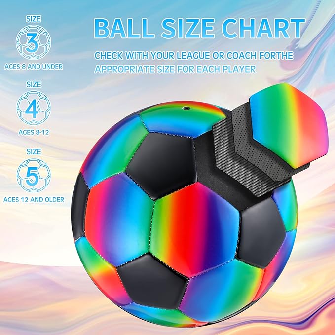 Retisee 2 Pcs Rainbow Soccer Ball with Pump Official Size Indoor Outdoor Soft Inflatable Soccer Sport for Child Teen Adult for Practice Game