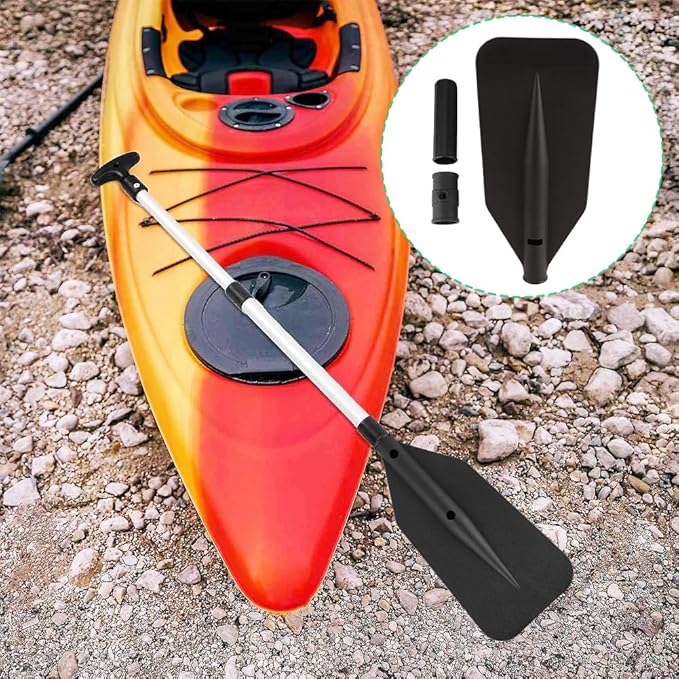 Kayak Paddle Blade, Kayaking Canoe Floating Paddles Oar Small Boat Leaf Replacement Part Kit Inflatable Kayaks Paddle Handle Adjustable Lightweight Accessories Portable Dinghy Fishing with Screw Black