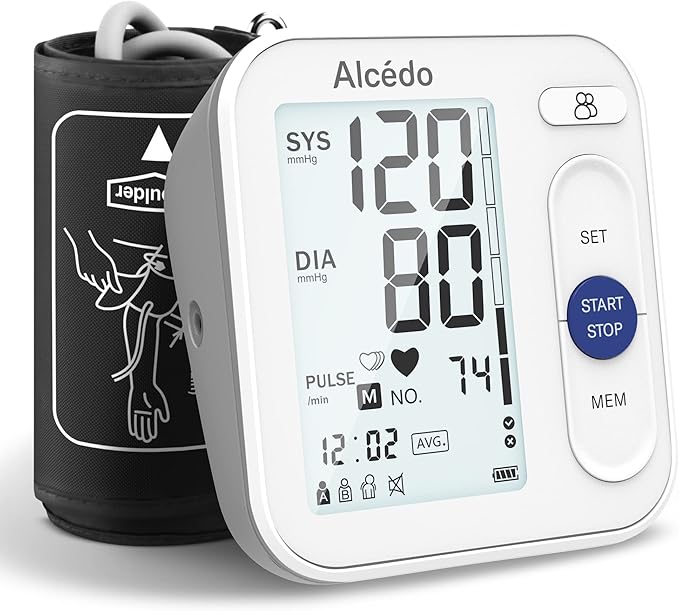 Alcedo Blood Pressure Monitor for Home Use, Automatic Digital BP Machine with Large Cuff for Upper Arm (Backlit Large Screen)