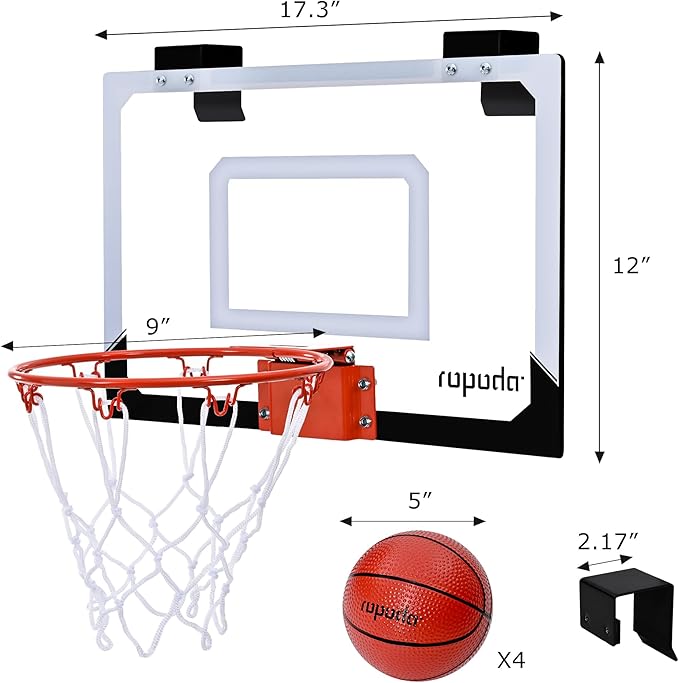 ropoda Indoor Basketball Hoop, Mini Hoop with Remote Controll, 7 LED Lights, 3 Modes Scoreboard, Mini Hoop with 4 Balls Over The Door, Basketball Hoop Indoor, Toys Gifts for Kids Adults