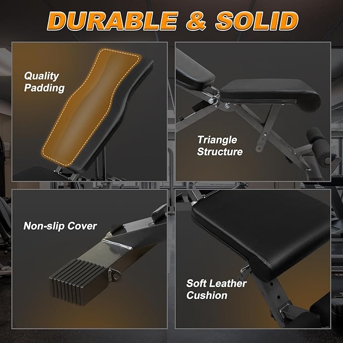 Adjustable Weight Bench Press, Foldable Workout Bench for Home Gym Dumbbell Exercise, Stable Incline Decline Bench for Full-Body Strength Training(600lbs)