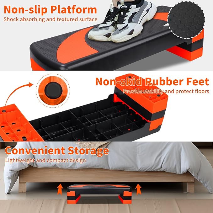 Exercise Workout Aerobic Step Platform Trainer, 31" Aerobic Stepper with 4"-6"-8" Adjustable Height Risers