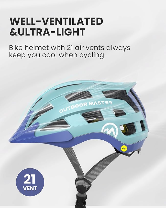 OutdoorMaster Gem II MIPS Bike Helmet with Light - Lightweight Cycling Helmet,Mountain Road Bicycle Helmet for Youth & Adult